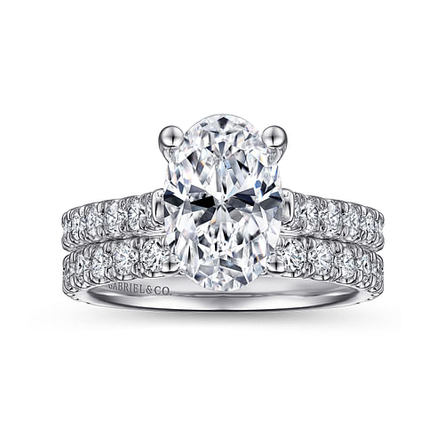14K White Gold Oval Diamond Engagement Ring