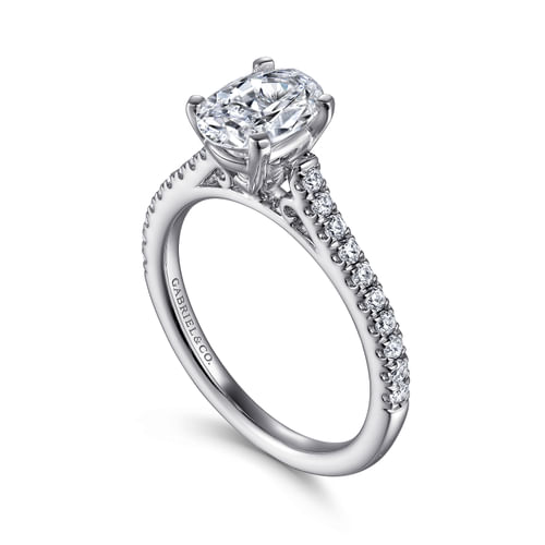 14K White Gold Oval Diamond Engagement Ring
