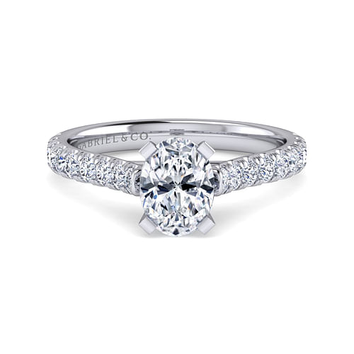14K White Gold Oval Diamond Engagement Ring