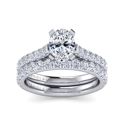 14K White Gold Oval Diamond Engagement Ring