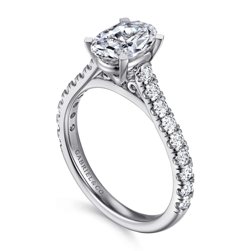 14K White Gold Oval Diamond Engagement Ring