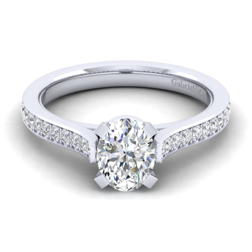 14K White Gold Oval Diamond Engagement Ring