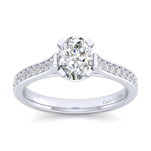 14K White Gold Oval Diamond Engagement Ring