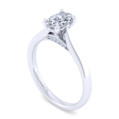 14K White Gold Oval Diamond Engagement Ring