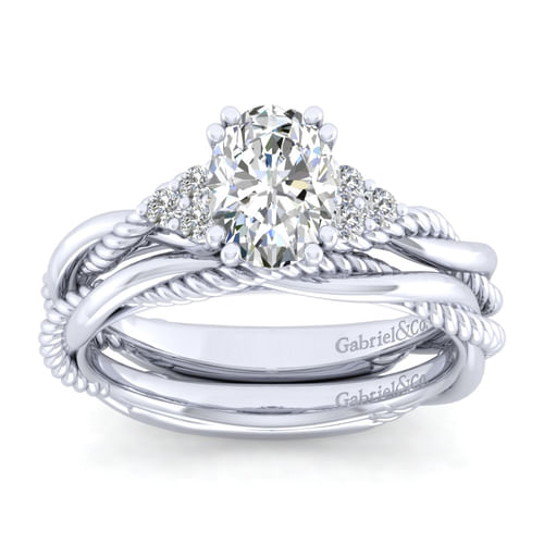 14K White Gold Oval Diamond Engagement Ring