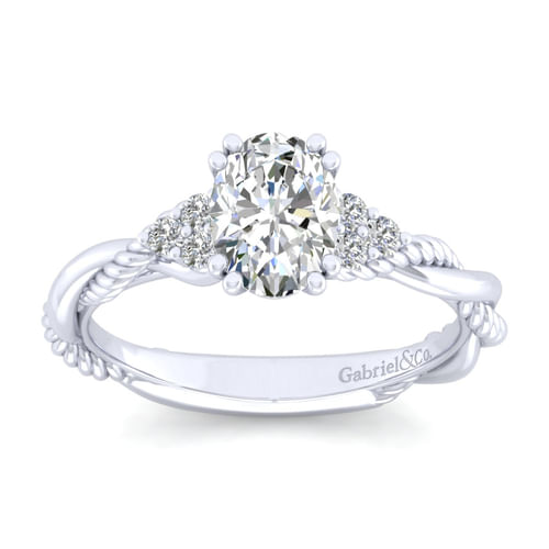 14K White Gold Oval Diamond Engagement Ring