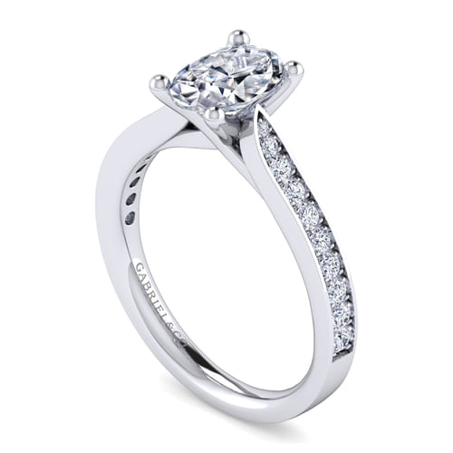 14K White Gold Oval Diamond Engagement Ring