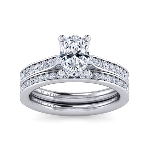14K White Gold Oval Diamond Engagement Ring
