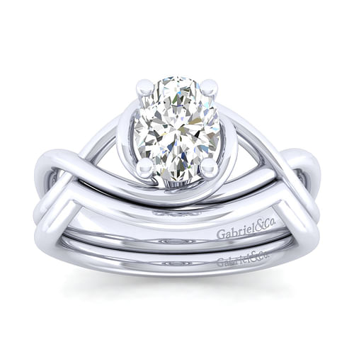 14K White Gold Oval Diamond Engagement Ring