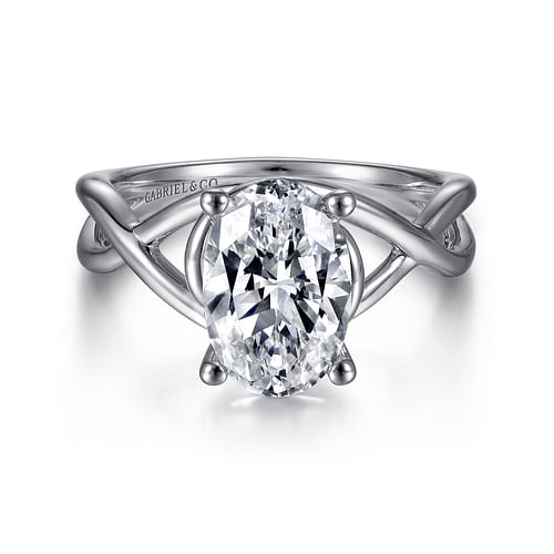 14K White Gold Oval Diamond Engagement Ring