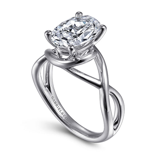 14K White Gold Oval Diamond Engagement Ring