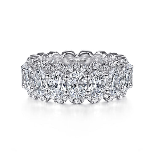 14K White Gold Oval Diamond Halo Eternity Band