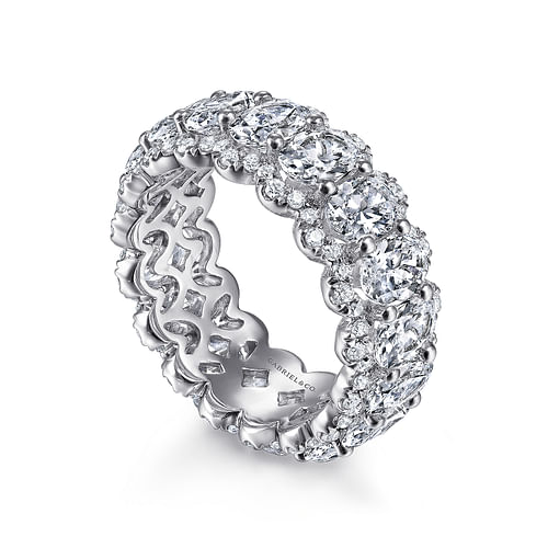 14K White Gold Oval Diamond Halo Eternity Band
