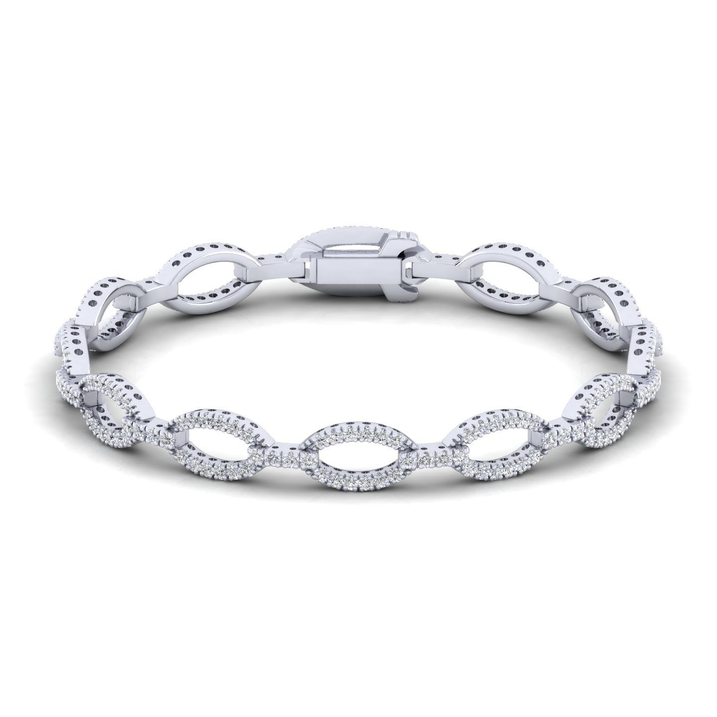 Gabriel - 14K White Gold Oval Diamond Link Tennis Bracelet