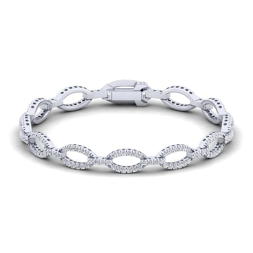 14K White Gold Oval Diamond Link Tennis Bracelet