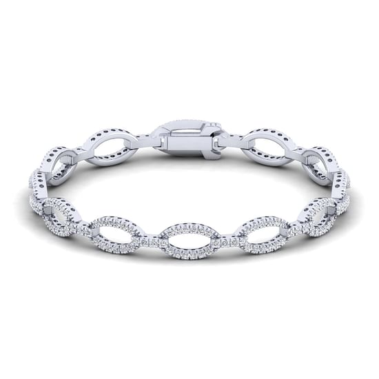 Gabriel - 14K White Gold Oval Diamond Link Tennis Bracelet