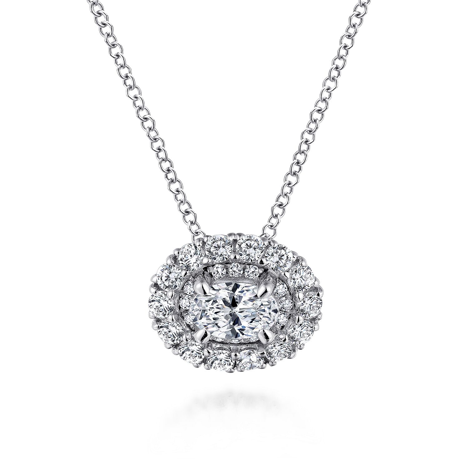 Gabriel - 14K White Gold Oval Diamond Pendant Necklace