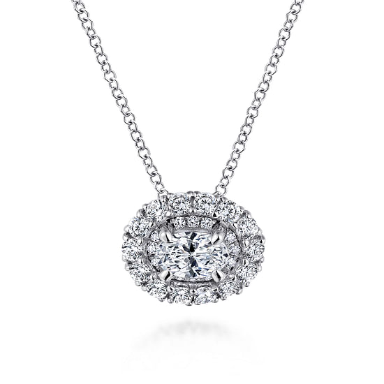 Gabriel - 14K White Gold Oval Diamond Pendant Necklace