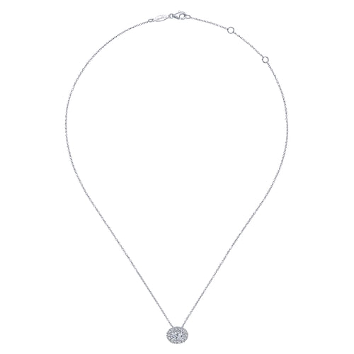 14K White Gold Oval Diamond Pendant Necklace