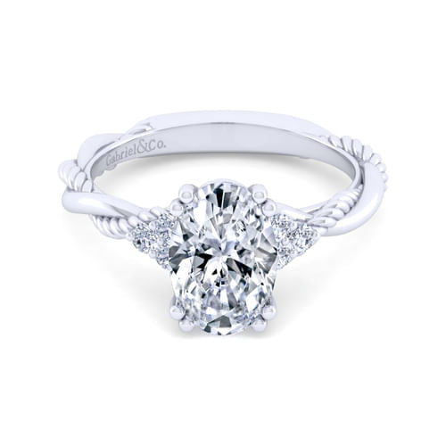 14K White Gold Oval Diamond Twisted Engagement Ring