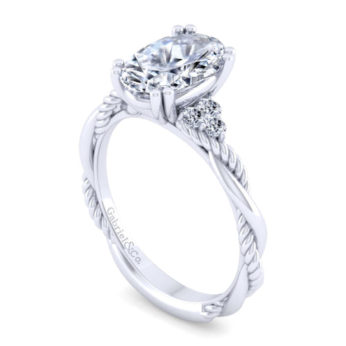 14K White Gold Oval Diamond Twisted Engagement Ring