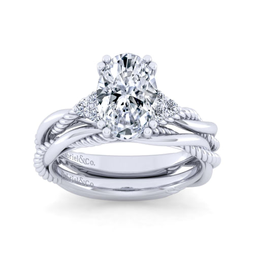 14K White Gold Oval Diamond Twisted Engagement Ring