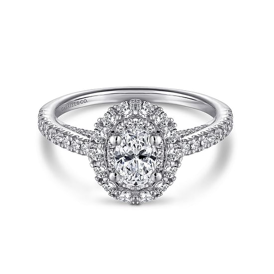 Gabriel - 14K White Gold Oval Double Halo Complete Diamond Engagement Ring