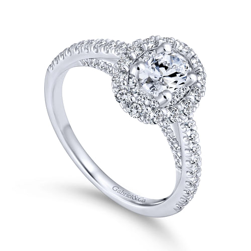14K White Gold Oval Double Halo Complete Diamond Engagement Ring