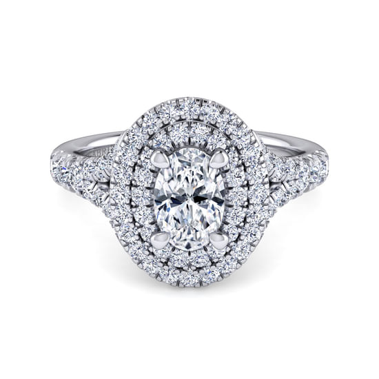 Gabriel - 14K White Gold Oval Double Halo Diamond Engagement Ring