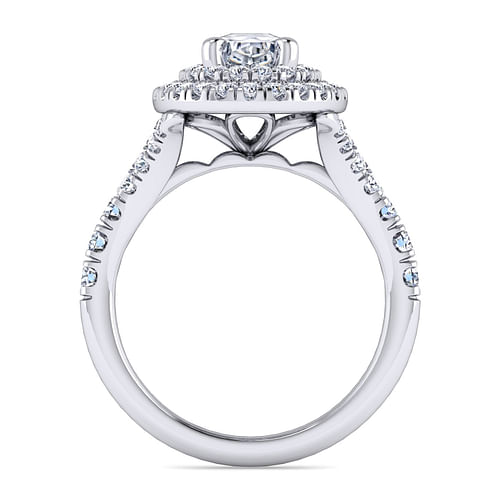 14K White Gold Oval Double Halo Diamond Engagement Ring