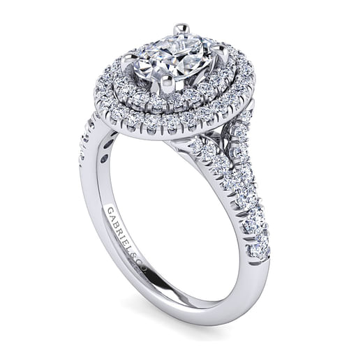 14K White Gold Oval Double Halo Diamond Engagement Ring