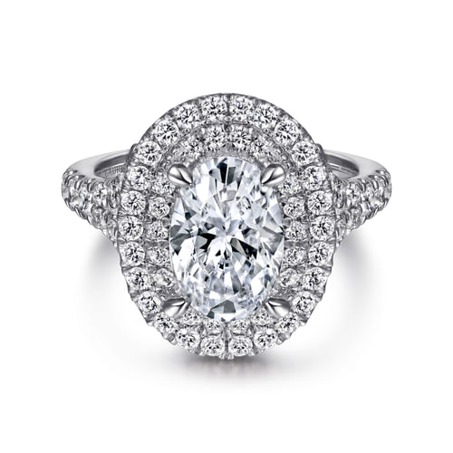 14K White Gold Oval Double Halo Diamond Engagement Ring