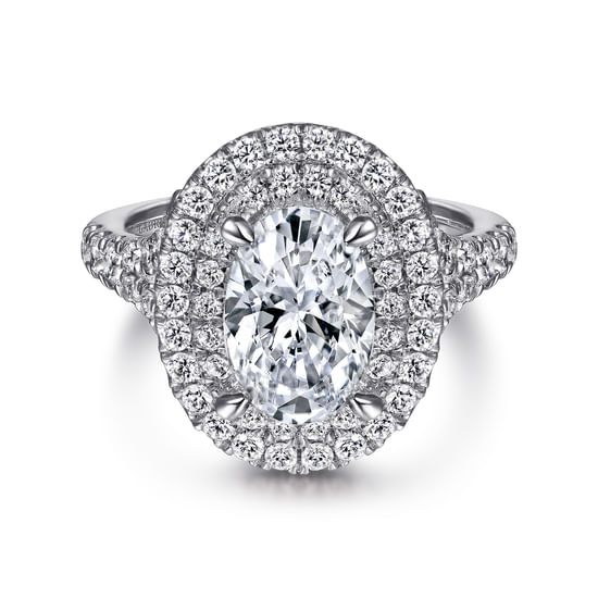 Gabriel - 14K White Gold Oval Double Halo Diamond Engagement Ring