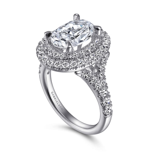 14K White Gold Oval Double Halo Diamond Engagement Ring
