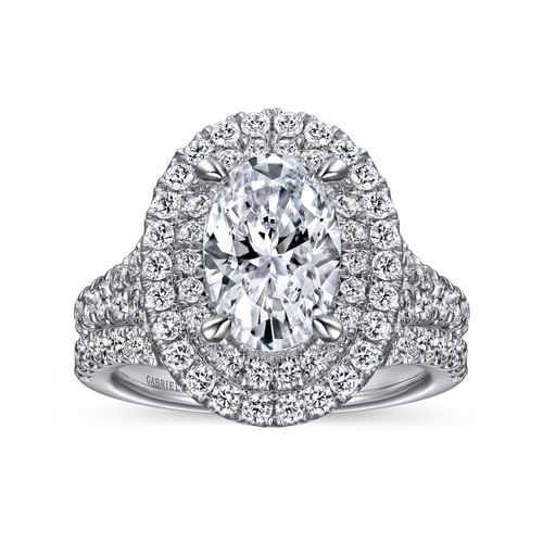 14K White Gold Oval Double Halo Diamond Engagement Ring