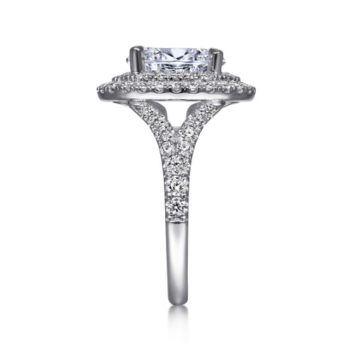 14K White Gold Oval Double Halo Diamond Engagement Ring