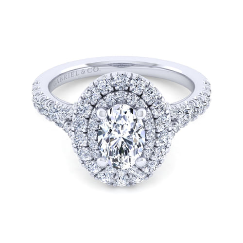 14K White Gold Oval Double Halo Diamond Engagement Ring