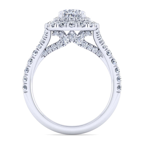 14K White Gold Oval Double Halo Diamond Engagement Ring