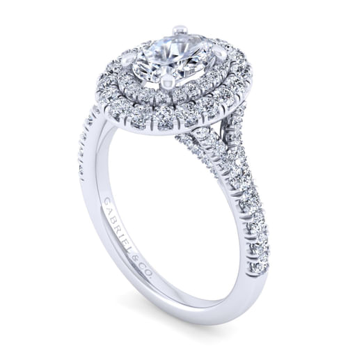 14K White Gold Oval Double Halo Diamond Engagement Ring