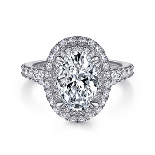 14K White Gold Oval Double Halo Diamond Engagement Ring