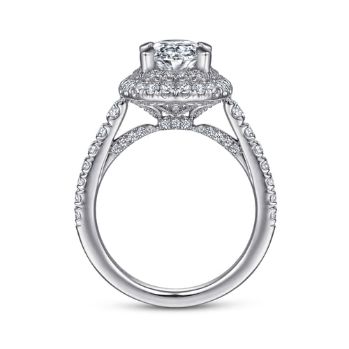 14K White Gold Oval Double Halo Diamond Engagement Ring
