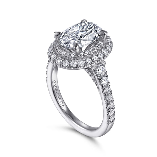 14K White Gold Oval Double Halo Diamond Engagement Ring