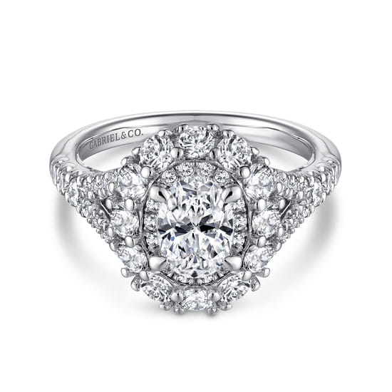Gabriel - 14K White Gold Oval Double Halo Diamond Engagement Ring