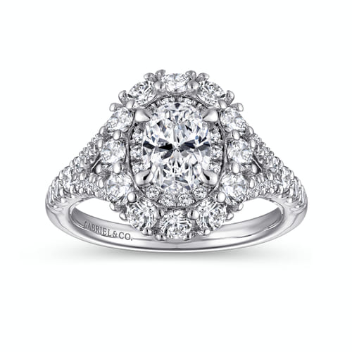 14K White Gold Oval Double Halo Diamond Engagement Ring