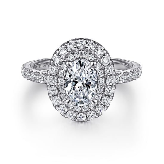 Gabriel - 14K White Gold Oval Double Halo Diamond Engagement Ring