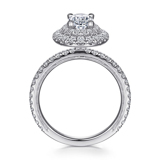 14K White Gold Oval Double Halo Diamond Engagement Ring angle 2