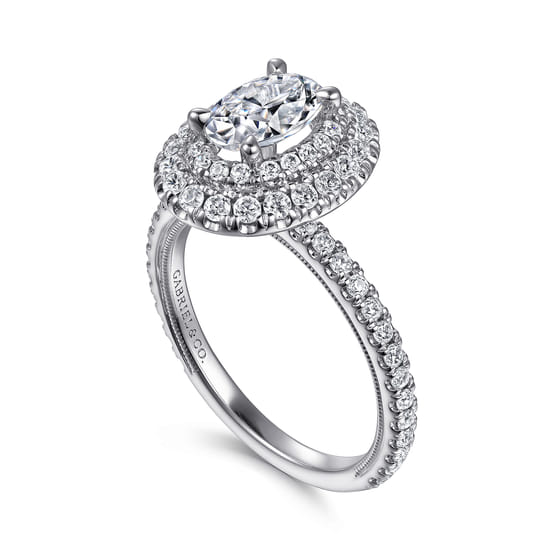 14K White Gold Oval Double Halo Diamond Engagement Ring angle 3