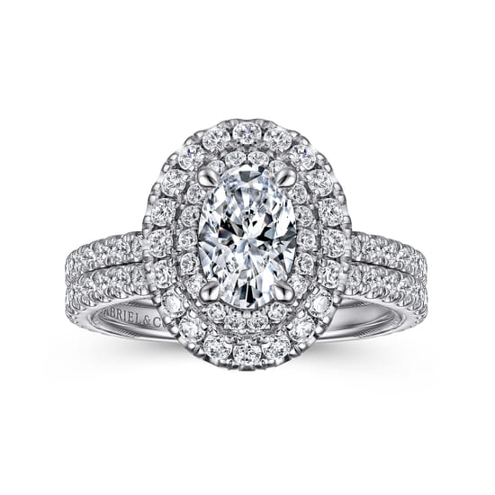 14K White Gold Oval Double Halo Diamond Engagement Ring angle 4