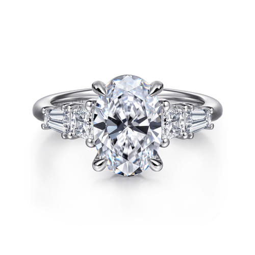 14K White Gold Oval Five Stone Diamond Engagement Ring