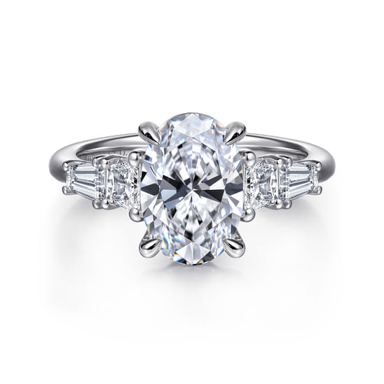 Gabriel - 14K White Gold Oval Five Stone Diamond Engagement Ring